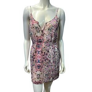 Y2K ELIOT Silk Mini Dress Abstract Floral Pink Gray Blue 0